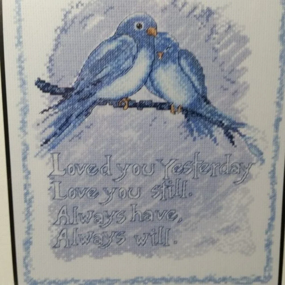 Cross Stitch Kit Love Birds Love You Always Blue